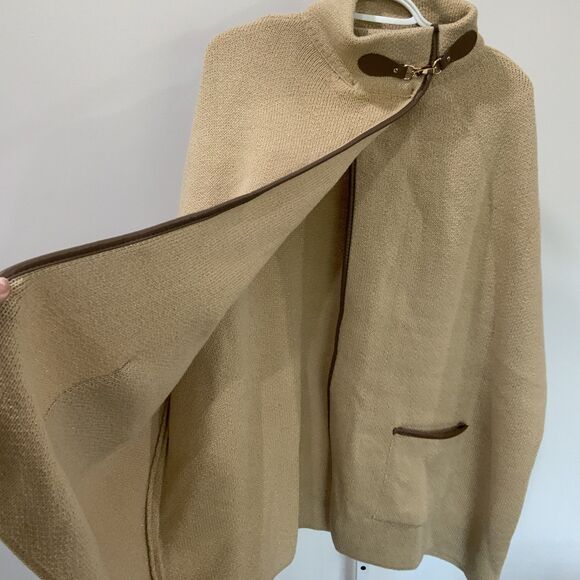 LC Lauren Conrad Cloak/Cape in Beige/Tan w/ Faux Leather Trim One Size Fits All - Picture 2 of 12
